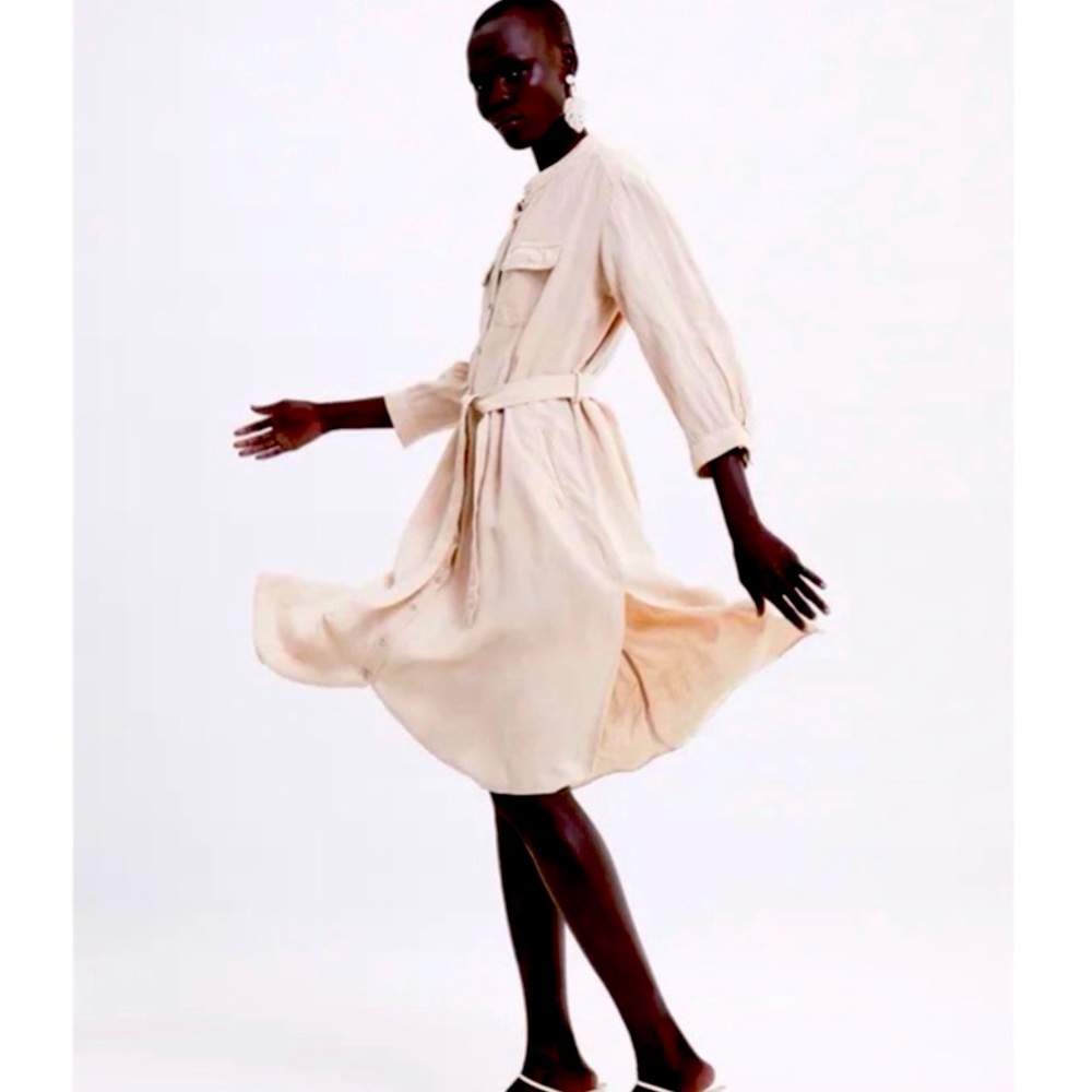 NWT ZARA linen button down midi shirt dress. Size L - Picture 3 of 10